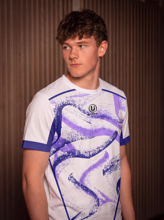 Athletic Round Neck Tee | White & Purple