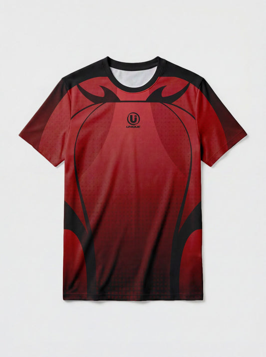 UNIQUE  T-Shirt | Round Neck Athletic Tee | Red & Black