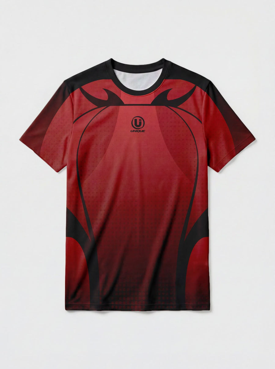 UNIQUE  T-Shirt | Round Neck Athletic Tee | Red & Black
