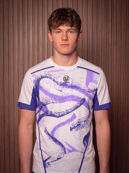 Athletic Round Neck Tee | White & Purple